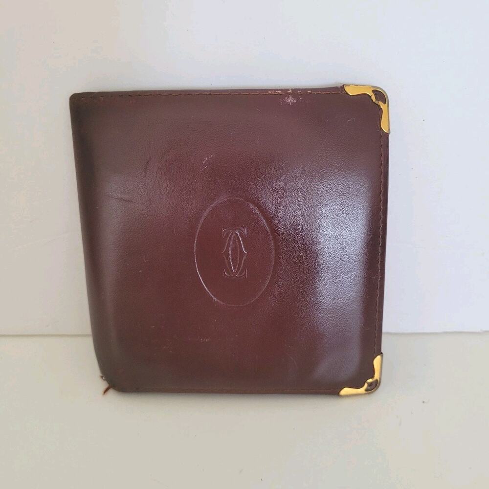 Must De Cartier Men's Bifold Leather Bordeaux Red Wallet Medium Retro Bill Fair‎